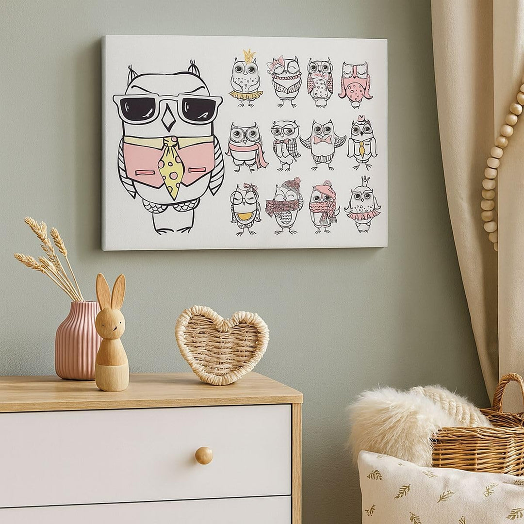 Bilder auf Leinwand 100x70cm Leinwandbild Eule Spass Junge fröhlich Gross Wanddeko Bild Schlafzimmer