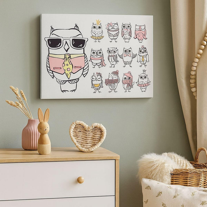 Bilder auf Leinwand 100x70cm Leinwandbild Eule Spass Junge fröhlich Gross Wanddeko Bild Schlafzimmer