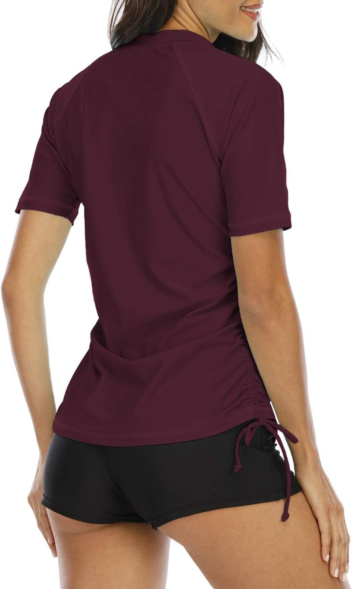 Halcurt UV Shirt Damen Kurzarm Rash Guard 1/4 Zip UPF 50+ Badeshirt Bademode Schnell Trocknender Sch