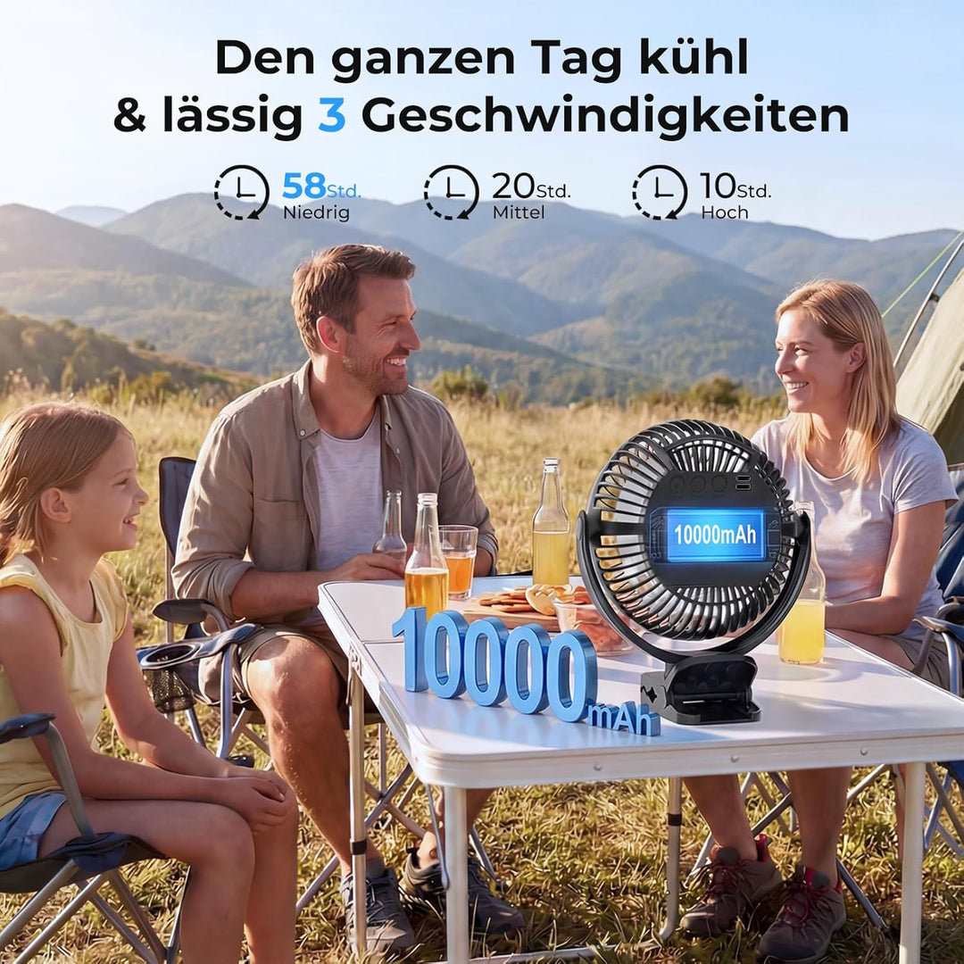 Sumairs 20cm Camping Ventilator,10000mAh Akku-Ventilator mit Fernbedienung & LED-Licht,Powerbank,3 G