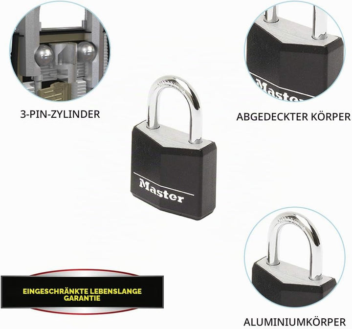 MASTER LOCK Kleine Vorhängeschlosser [Schlüssel] [4er-Set][Gleichschliessend] 9120EURQBLKNOP - Ideal