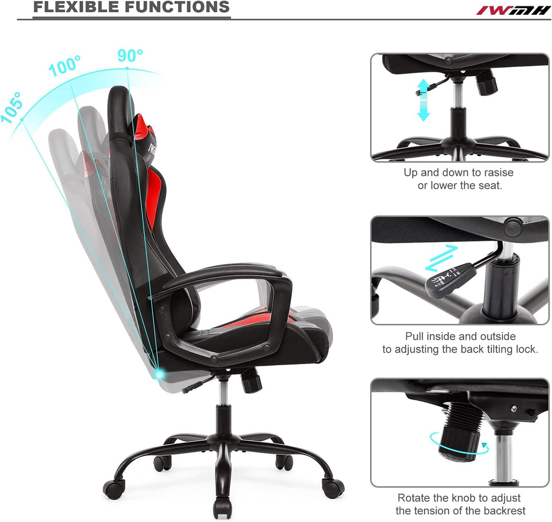 IWMH Gaming Stuhl, Ergonomischer Computerstuhl mit Hoher Rücklehne, Höhenverstellbarer Drehstuhl, Ra