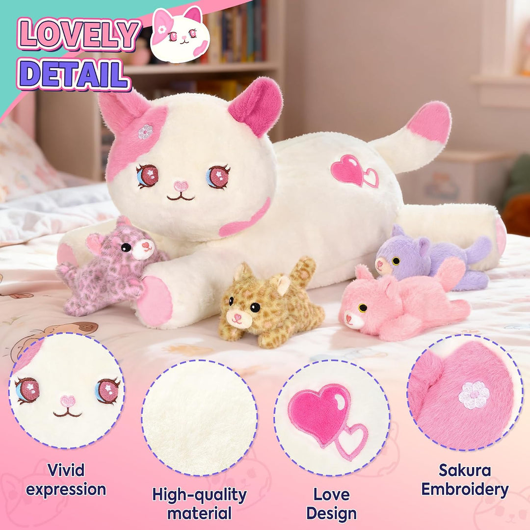 shownicer Plüschtier Katzen Kuscheltier Set 5 Stück Stofftier Kawaii Katze Plüsch Kissen Spielzeug G