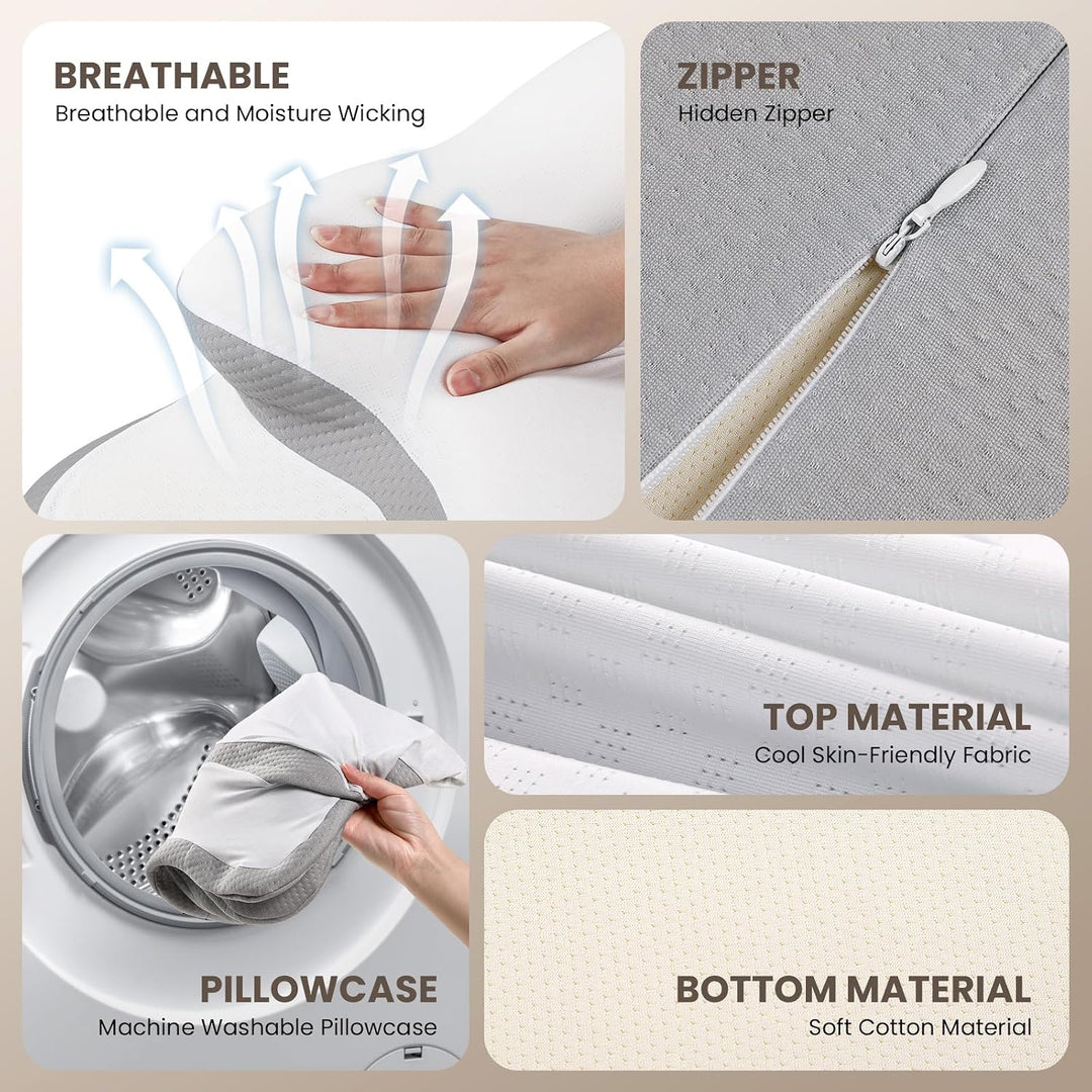A-Pce Orthopädisches Nackenstützkissen aus Memory Foam, Weiss | Ergonomisches Kopfkissen für Seitens