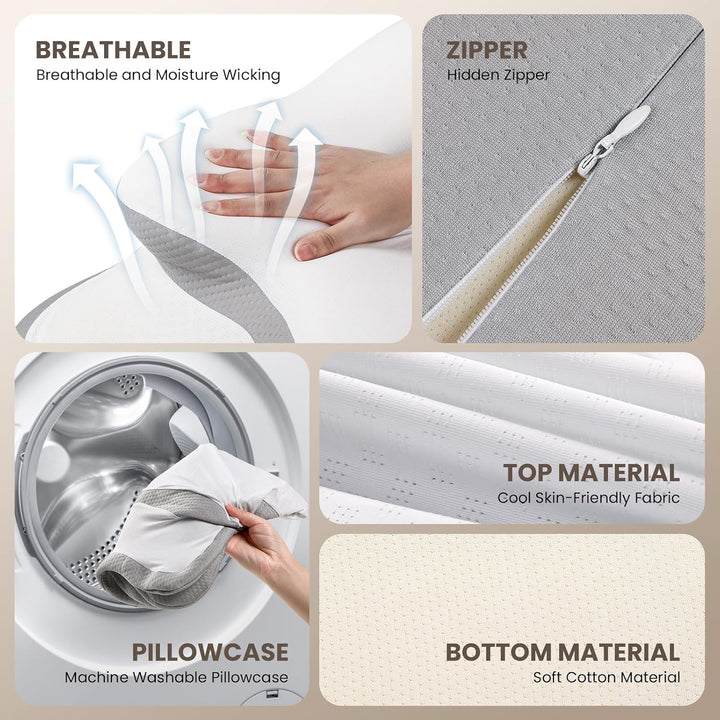 A-Pce Orthopädisches Nackenstützkissen aus Memory Foam, Weiss | Ergonomisches Kopfkissen für Seitens