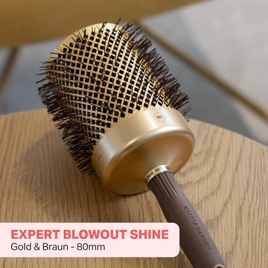Olivia Garden - Expert Blowout Shine Gold & Brown Hairbrush - 80 80mm, 80mm