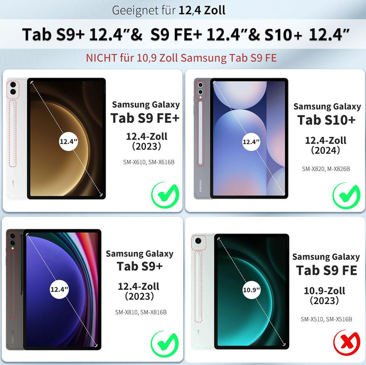 EasyAcc Tastatur Hülle Kompatibel mit Samsung Galaxy Tab S9 FE+ / S9+ / S9 Plus / S10+ 12.4 Zoll 202