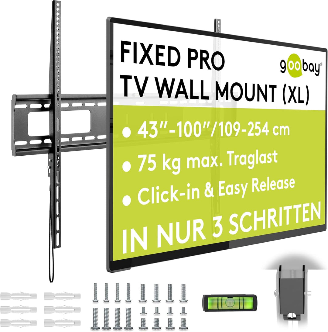 Goobay Feste Pro TV-Wandhalterung (XL), 43–100 Zoll Fernseher – max. 75 kg – einfache und sichere Mo