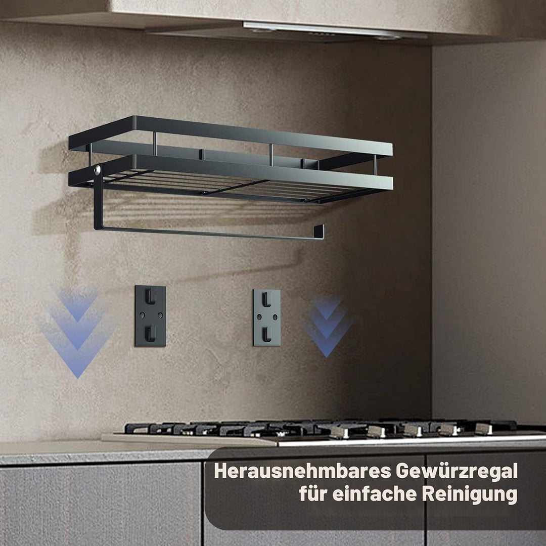 CZKDTT Gewürzregal 2er set,Küchenregal wand ohne Bohren,Gewürzregal Hängend Mit Küchenrollenhalter u