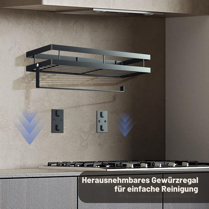 CZKDTT Gewürzregal 2er set,Küchenregal wand ohne Bohren,Gewürzregal Hängend Mit Küchenrollenhalter u