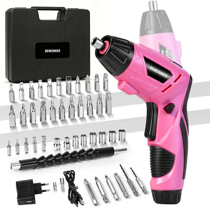 DEWINNER Akkuschrauber Rosa 3,6V 3N.m 1300mAh – Kompakter Bohrschrauber mit LED-Licht, USB-C Ladekab