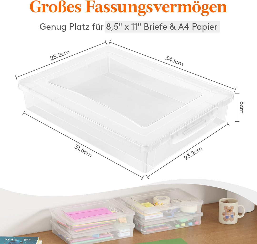 Lifewit 4 Pack Mehrzweck-Aufbewahrungsbox aus Kunststoff mit verriegelbaren Deckeln, A4 Papieraufbew