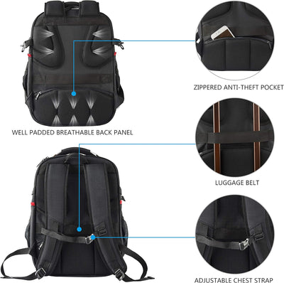 KROSER Laptop Rucksack 17,3 Zoll Reise XL BusinessRucksack Schwerlast Wasserdicht mit Hartgeschältem