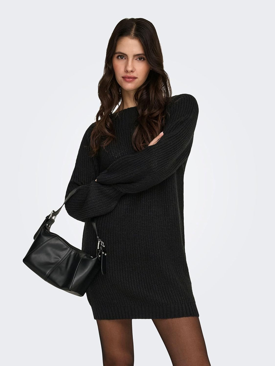 JdY Damen Jdywhitney Megan L/S Boat Dress KNT Noos Kleid M Schwarz, M Schwarz