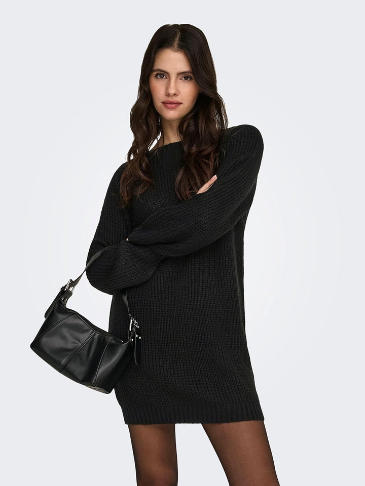JdY Damen Jdywhitney Megan L/S Boat Dress KNT Noos Kleid M Schwarz, M Schwarz