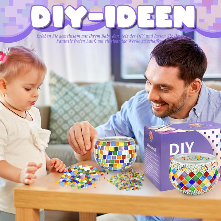 DNGH Glasmosaik Bastelset Kinder Erwachsene Mosaikherstellung Bastelset Glasmosaik-Kerzenhalter-Kit,
