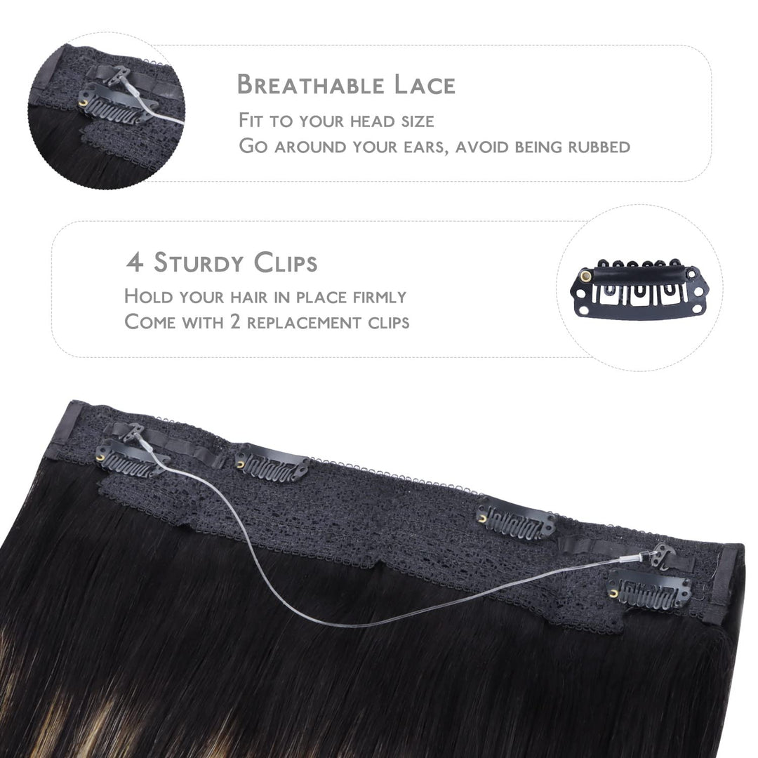 WENNALIFE Secret Hair Extensions Echthaar, 45cm 18 Inch 95g Balayage Natürliches Schwarz bis Hellblo