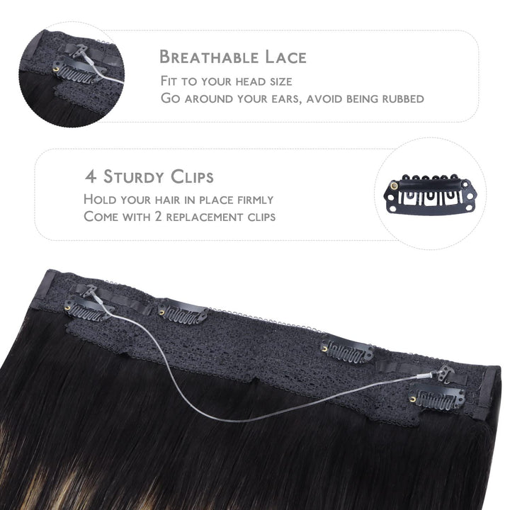 WENNALIFE Secret Hair Extensions Echthaar, 45cm 18 Inch 95g Balayage Natürliches Schwarz bis Hellblo