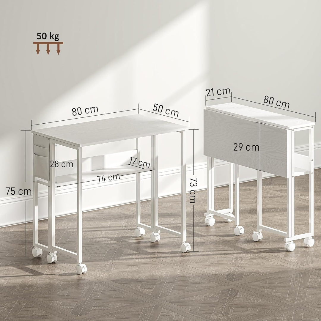 HOMCOM Klapptisch mit Ablagefach und Tasche, 80cm Faltbarer Computertisch für kleine Räume, platzspa