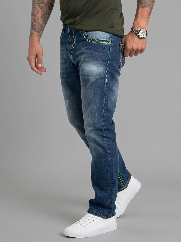 Rock Creek Herren Designer Jeans Hose Dicke Nähte Vintage Blau RC-2056 34W / 34L Dunkelblau - Rc-236