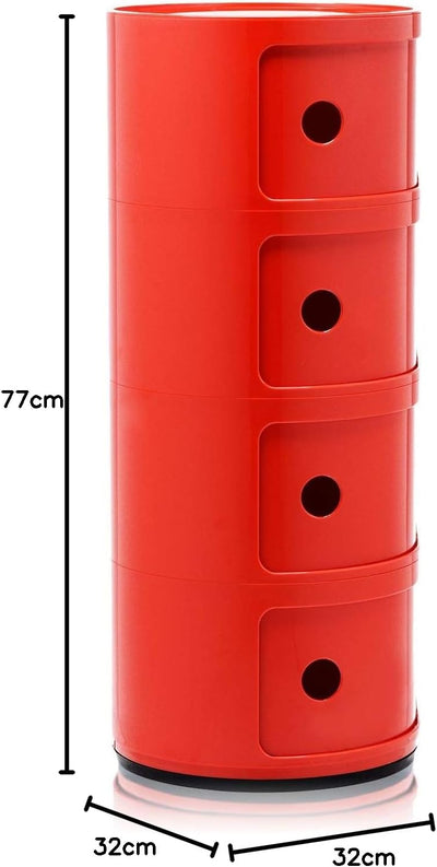 Kartell Componibili, 4 Elements, Rot, Runde Basis 4-fächer Rot, 4-fächer Rot