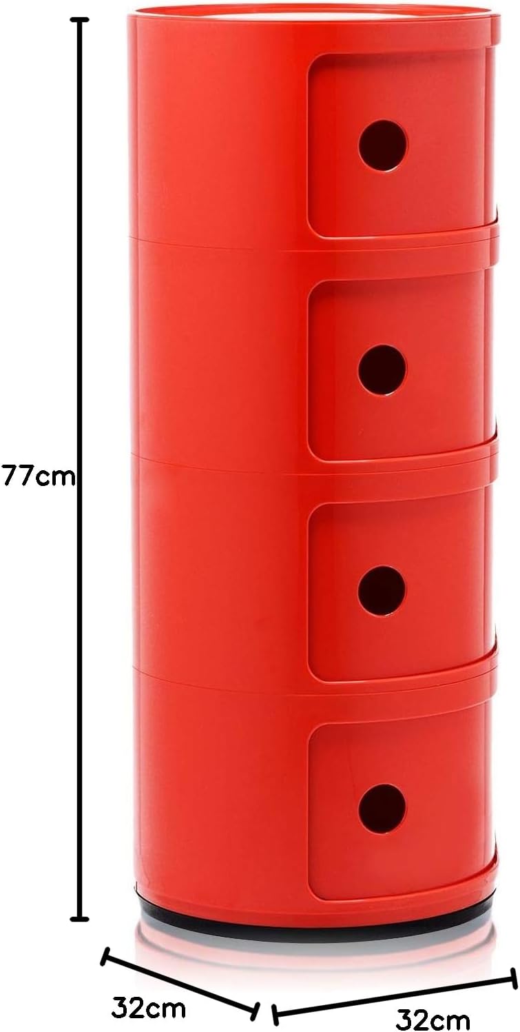 Kartell Componibili, 4 Elements, Rot, Runde Basis 4-fächer Rot, 4-fächer Rot