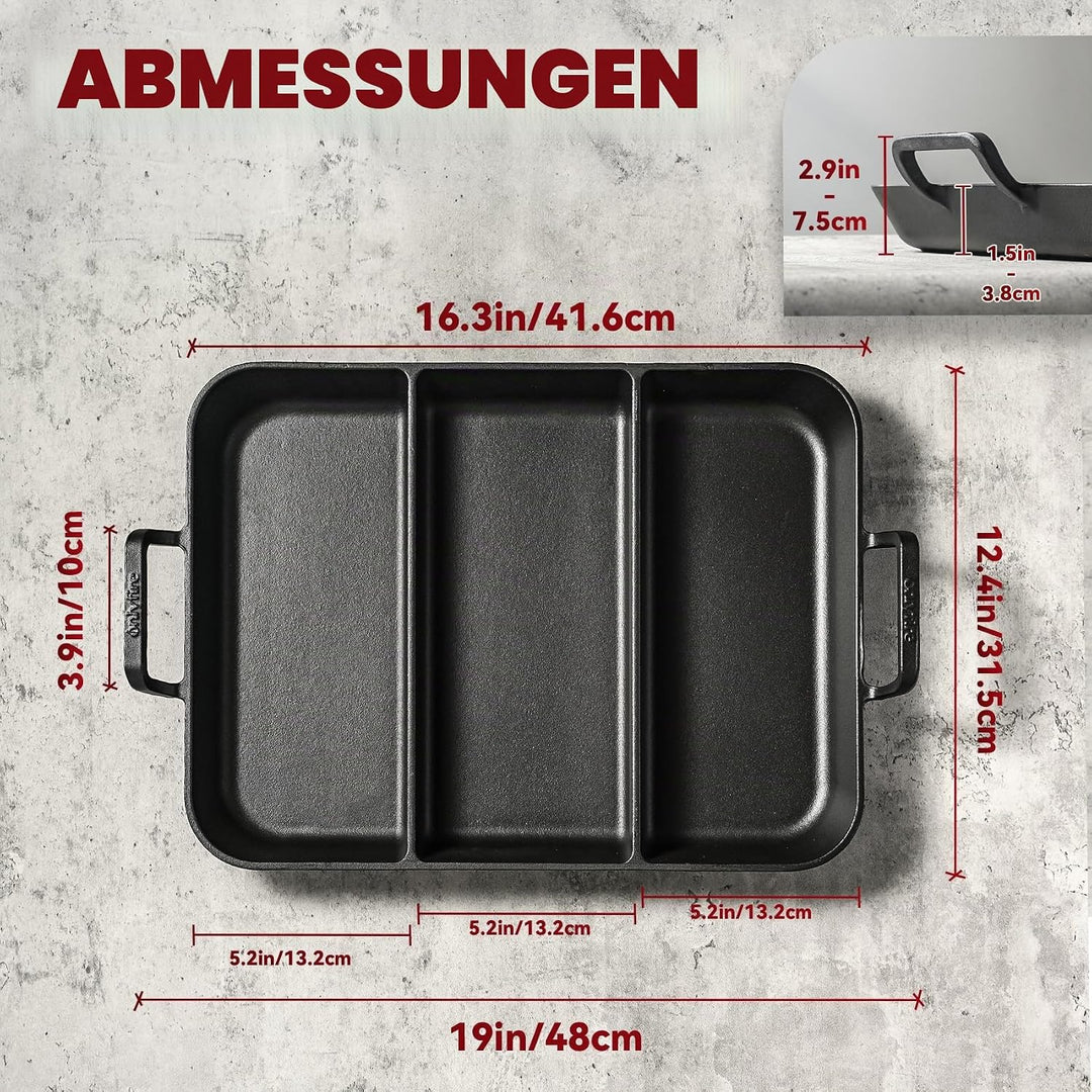 Onlyfire Gusseisenpfanne mit Griff, Universal Gusspfanne für Alle Grillarten, Rechteckig 41,6×31,5CM