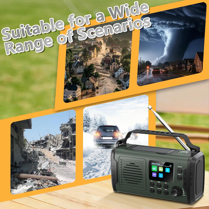 20000mAh Kurbelradio mit Bluetooth, DAB/FM Solar Radio, Als Taschenlampe & Leselicht, USB Handy-Lade