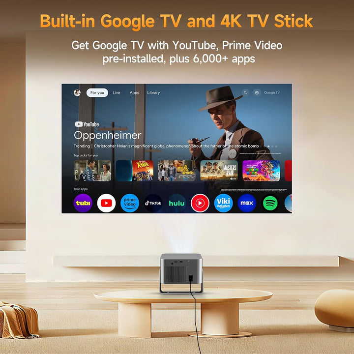 Alwtniet Beamer 4k Mit Google TV, Native Full Hd 1080p Mini Projector Heimkino Bluetooth WiFi Klein