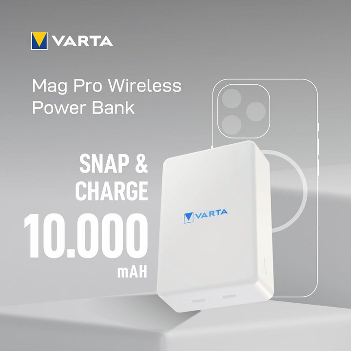 VARTA Power Bank 10000 mAh, magnetische, kabellose Powerbank, Mag Pro, Ladegerät mit USB Typ C, komp