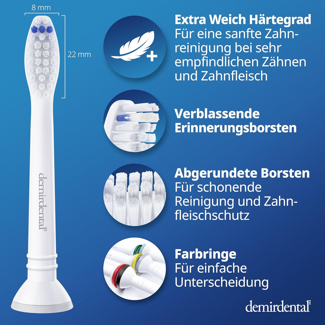 8er demirdental Ersatzbürsten passend für Philips Sonicare, Extra Soft Aufsätze & Aufsteckbürsten, e