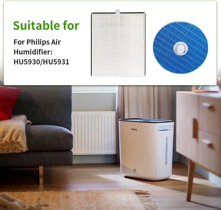 WuYan Ersatz-Luftreiniger-Luftbefeuchter-Filter+Baumwollfilter Kompatibel mit Philips HU5930 HU5931,