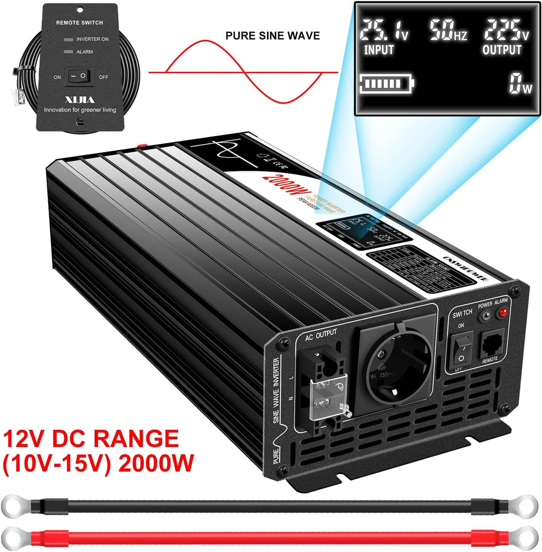 2000W wechselrichter 12v auf 230v Reiner Sinus wohnmobil 50HZ Solar Konverter für Zuhause Auto (DC12