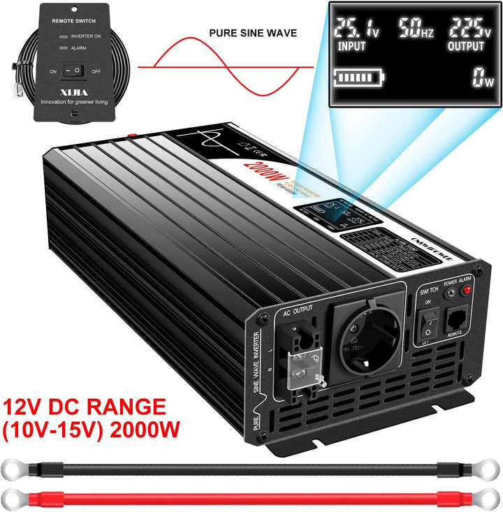 2000W wechselrichter 12v auf 230v Reiner Sinus wohnmobil 50HZ Solar Konverter für Zuhause Auto (DC12