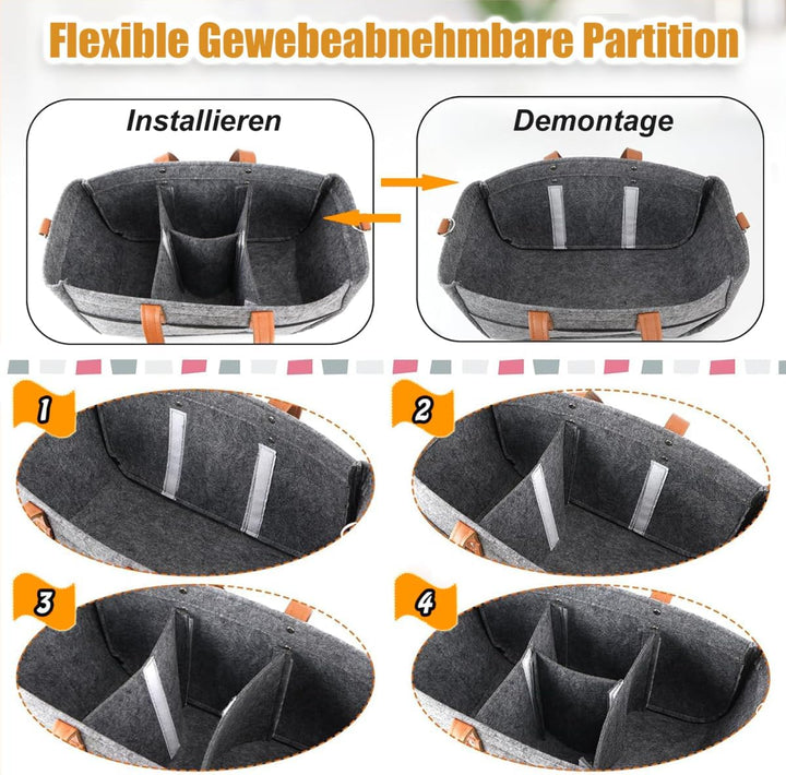 2er Filztasche Einkaufskorb, 16L Filztaschen Einkaufstasche mit Fächern, Filztasche Storage Faltbar,