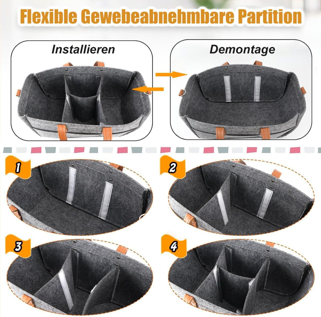 Filztasche Einkaufskorb, 16L Filztaschen Einkaufstasche mit Fächern, Filztasche Storage Faltbar, Rob