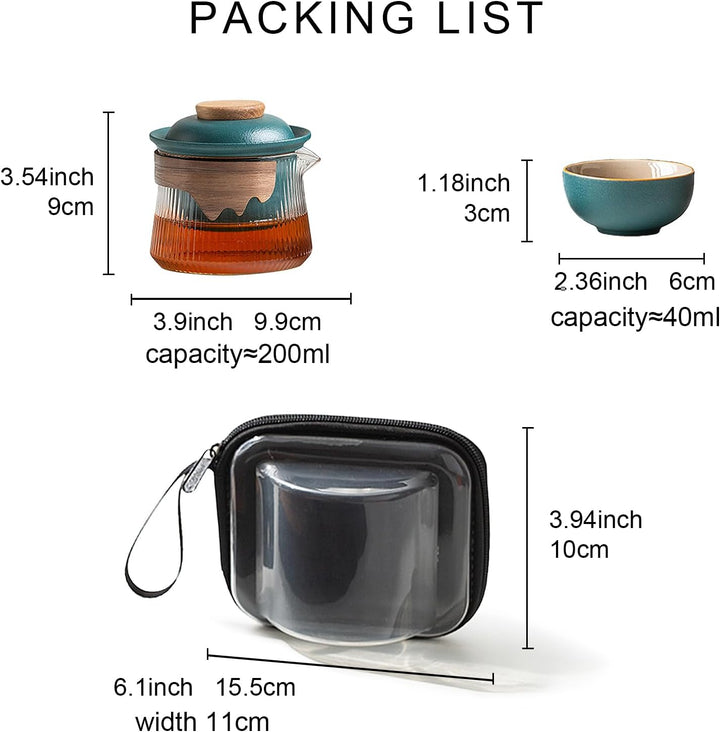 fanquare Tragbares Reiseteeservice Grün Porzellan Chinesisch Kung Fu Glas Teekanne mit Infusor Mini