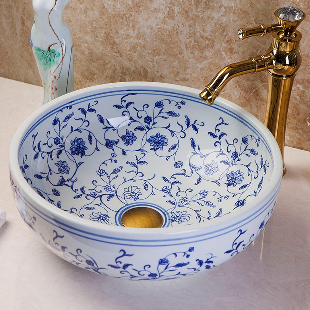 Waschbecken, blau und weiss Farbe Kunst Keramik Arbeitsplatte Waschbecken für Bad und Bauernhaus, Ei