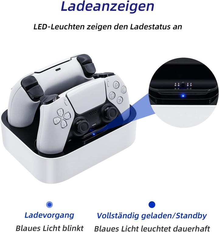 Mcbazel Ladestation PS5 Controller, PS5, Doppel-Ladegerät, Schutz gegen Überhitzung, dreifacher Schu