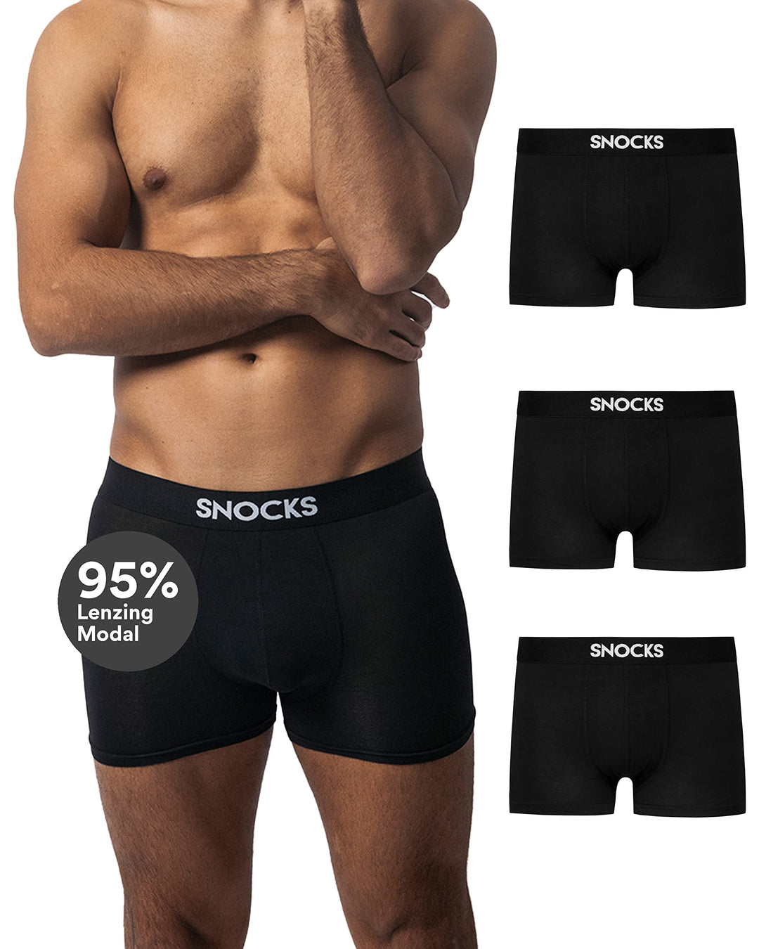 Snocks Premium Boxershorts Herren aus weichem Lenzing Modal (3er Pack) - Ultraleichte und Atmungsakt