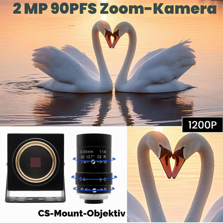 Svpro 2MP Global Shutter USB Kamera 90FPS Hochgeschwindigkeitskamera mit 5-50mm Zoomobjektiv, manuel