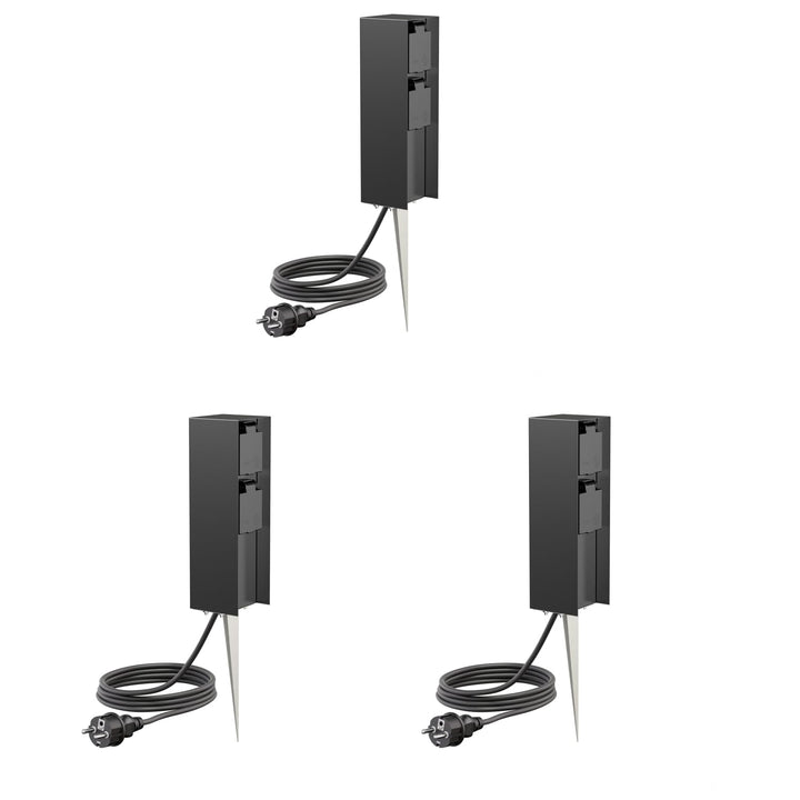 ledscom.de 3 Stück Garten-Steckdosen-Säule POMI mit Erdspiess und 2m Kabel für aussen, IP44, 2-Fach,