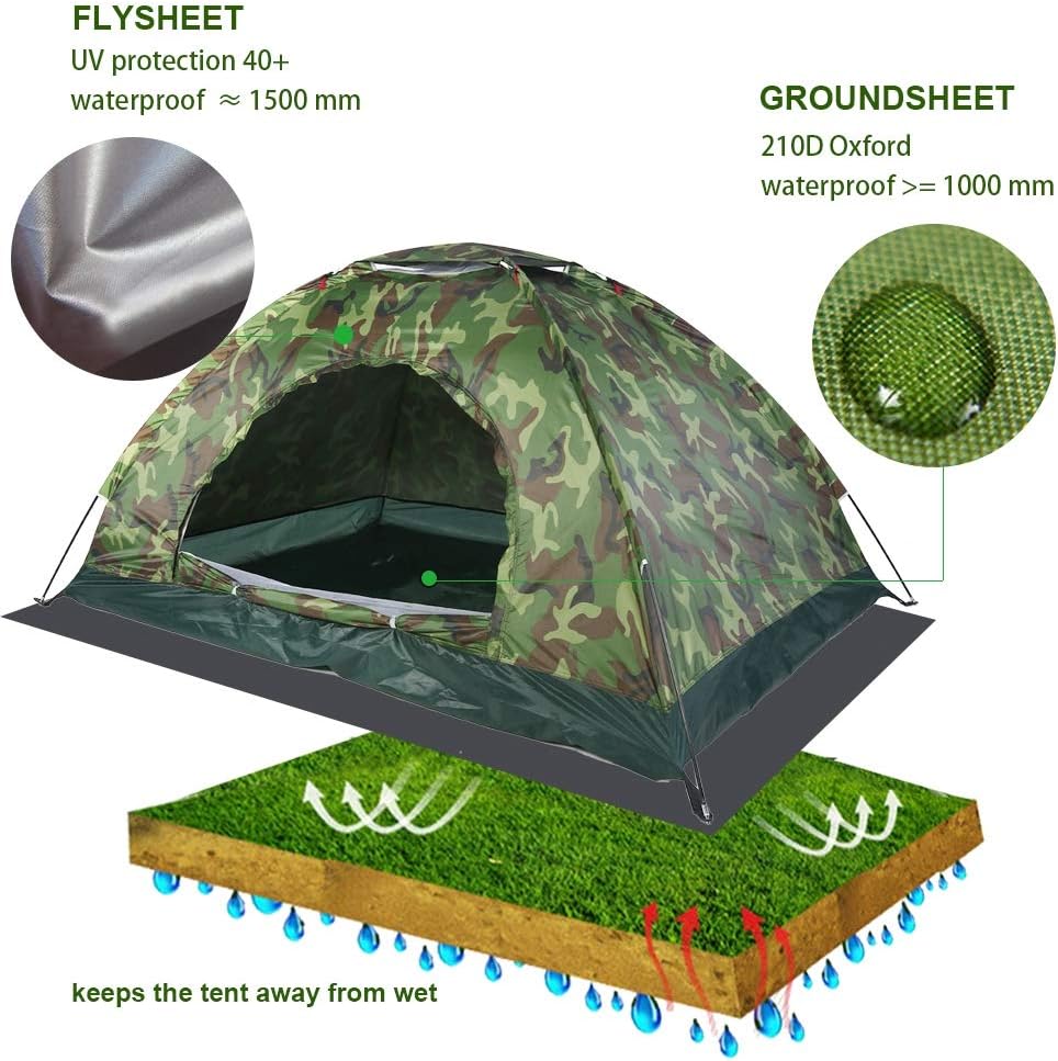 Acogedor Pop Up Strandzelt, mit Einer verschliessbaren Tür für 2-3 Personen, Outdoor-Tarnung UV-Schu