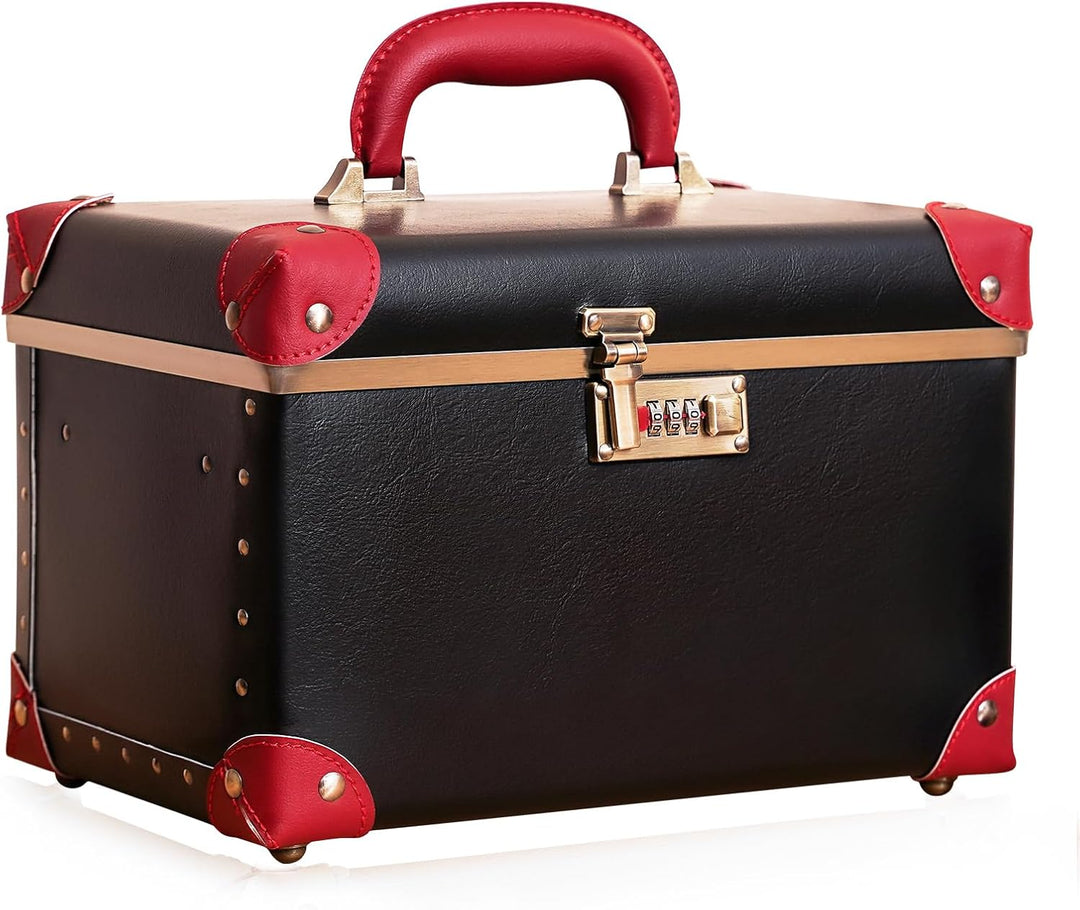 urecity Kosmetikkoffer mit Spiegel Beauty Case Hartschale Vintage Schminkkoffer Leder Kosmetikkoffer