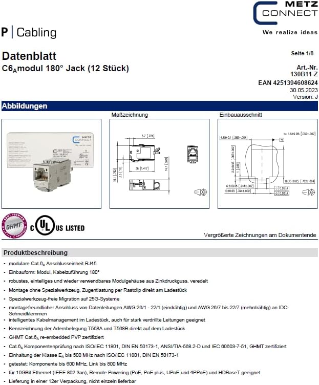 METZ CONNECT C6Amodul 180° Jack (12 Stück)