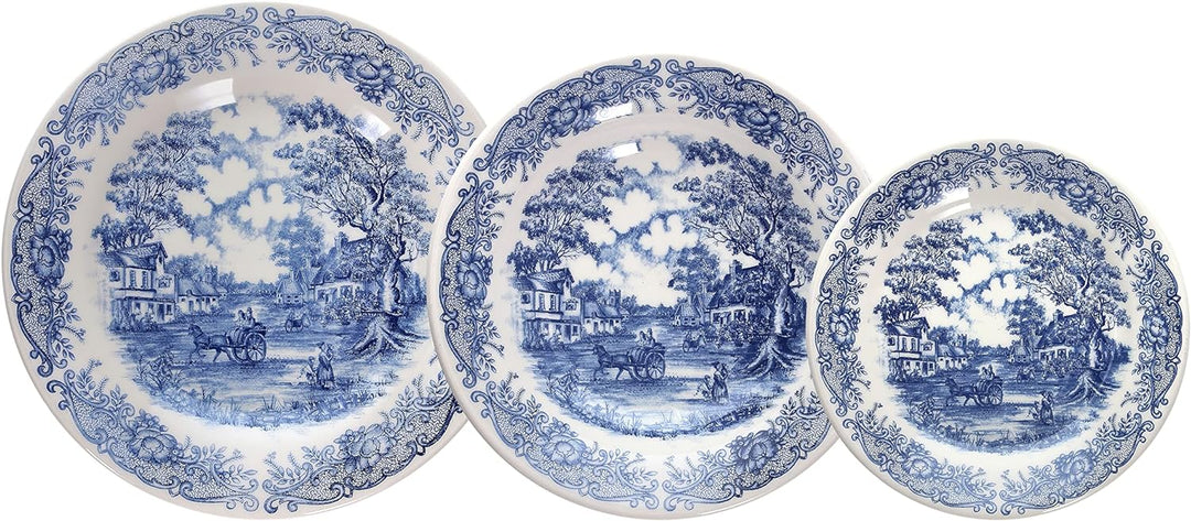 Tognana Old England Tafelservice für 6 Personen, 18-teilig, Steinzeug, Weiss und Blau