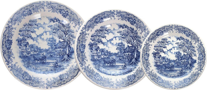 Tognana Old England Tafelservice für 6 Personen, 18-teilig, Steinzeug, Weiss und Blau