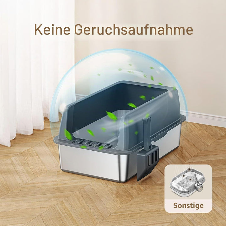 Zarler Edelstahl Katzenklo mit Deckel, 58 L x 37 W x 26 H cm XXL Katzenklo Edelstahl, Katzentoilette