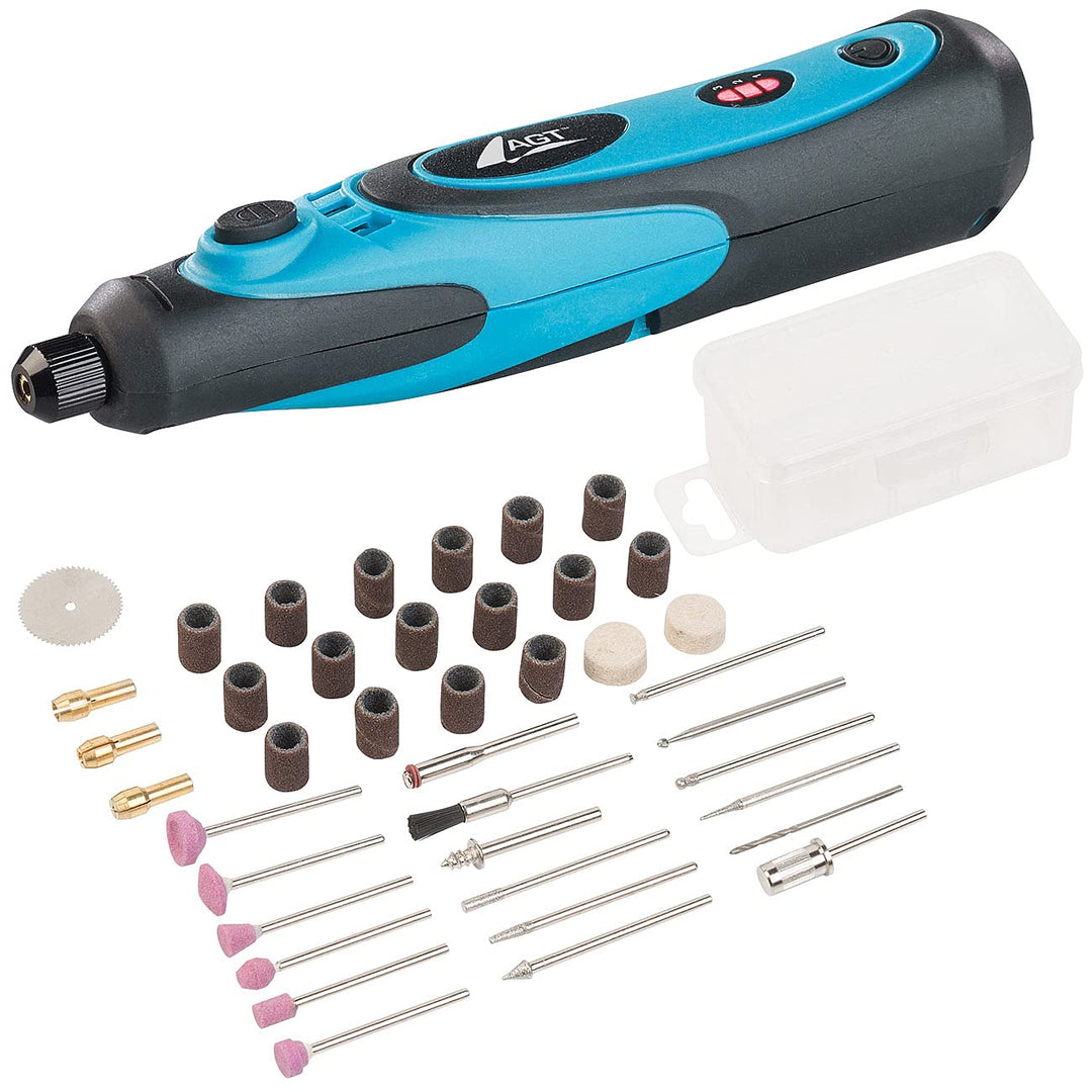 AGT Mini Schleifer Akku: Akku-Multifunktionswerkzeug, Li-Ion, USB, variable Drehzahl, 40 Teile (Mini