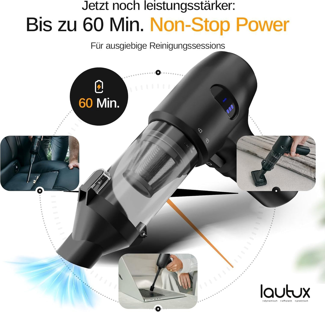 Turbotastic Pro 2 Handstaubsauger – 120W, 18.000Pa, bis 60 Min Laufzeit, HEPA-Filter, LED-Display, 4